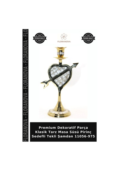 Premium Dekoratif Parça Klasik Tarz Masa Süsü Pirinç Sedefli Tekli Şamdan 11056-975 Çok Renkli