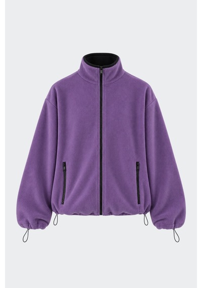 Suud Collection Mor Anu Oversize Fermuarlı Polar Hırka