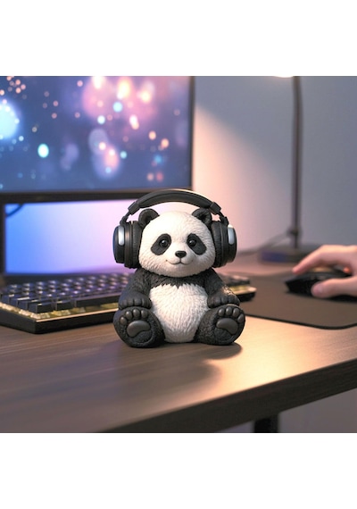 Happy3dworld Panda Figürlü Kulaklık Standı, 3d Baskı Gaming Masaüstü Aksesuarı