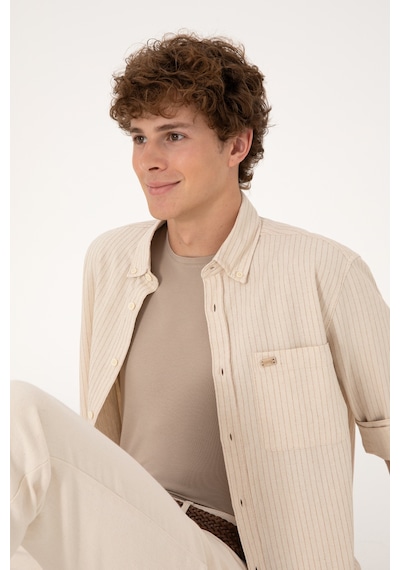 U.S. Polo Assn. Erkek Krem Comfort Fit Cepli Gömlek 50306383-VR071