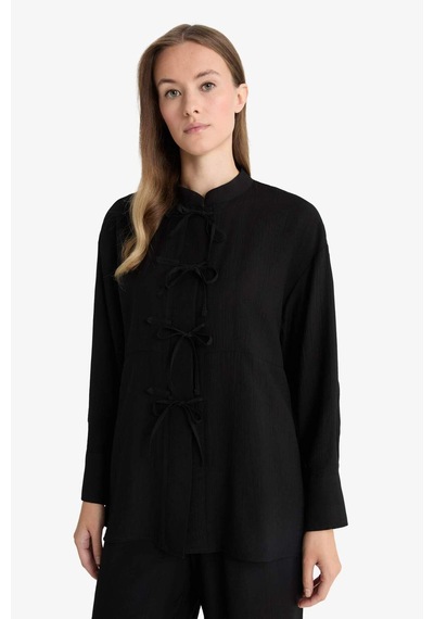 Defacto Regular Fit Krinkıl Kumaş Uzun Kollu Tunik F9919ax25aubk81 Siyah