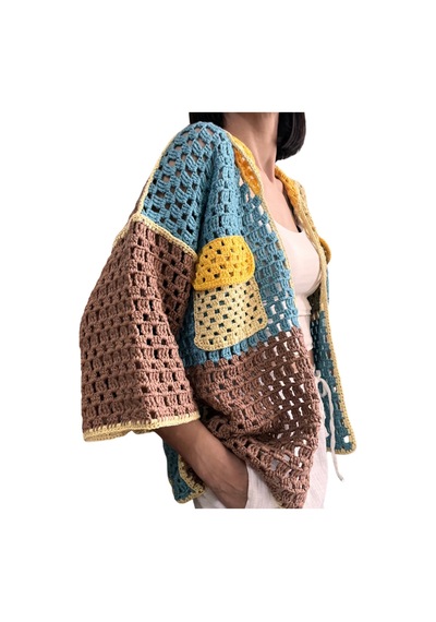 El Yapımı Bambu Koton Çok Renkli Oversize Hırka