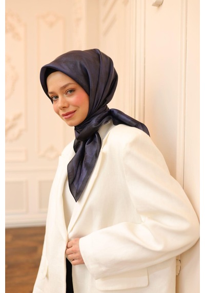 Silk Home Desenli Shiny Eşarp - 8647 - Koyu Lacivert Koyu Lacivert