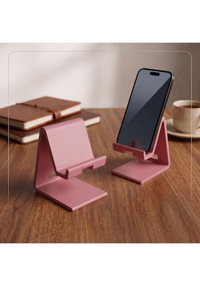 Şarj Kanallı Masaüstü Telefon Standı Pembe