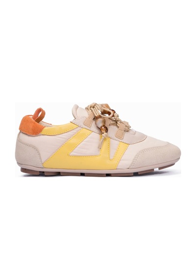 Mubiano Kadın Sneaker Sarı Detaylı Lastik Bağcıklı Günlük Spor Ayakkabı Zinya Bej Bej/sarı