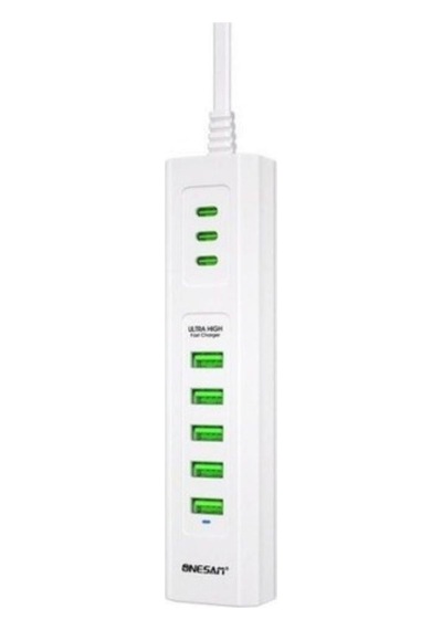 3 Type-c + 5 Usb Girişli 24w Hızlı Şarj Cihazı Çoklu Soket Akım Korumalı Adaptör-1302