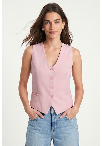 Ritnice Kadın Style Astarlı Pembe Dokuma Yelek