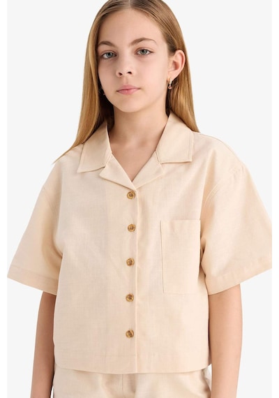 DeFacto Kız Çocuk Cropped Fit Keten Kısa Kollu Gömlek D7638A825SMER42