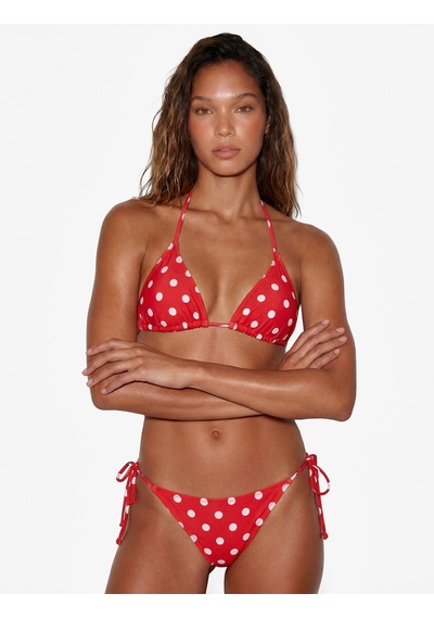 Koton Koton X Sibil Çetinkaya - Boyundan Bağlamalı Puantiyeli Üçgen Bikini Üstü Kırmızı Desenli 6sak10246mm
