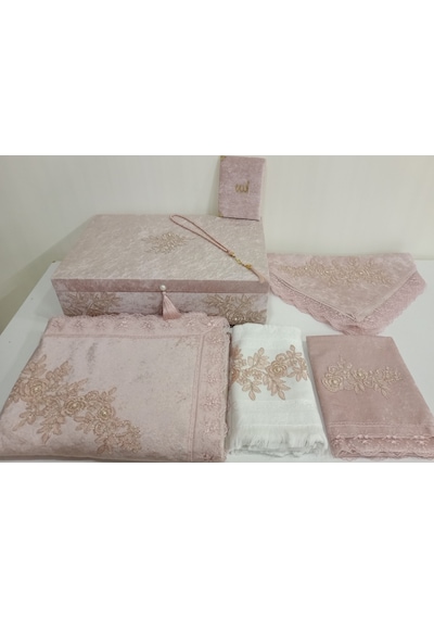 Lamazihome Kadife 7 Parça Fransız Güpür Sandıklı Seccade Takımı