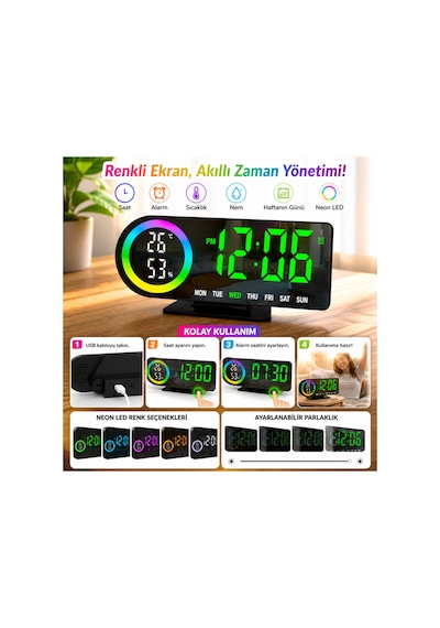 Akıllı Dijital Neon Led Li Başucu Saati - Masa Saati - Neon Renkli, Modern Ve Fonksiyonel Alarm - Erteleme -nem Göstergesi Çok Renkli - 885161608 Çok Renkli Akıllı Dijital Neon Led Li Başucu Saati - Masa Saati - Neon Renkli, Modern Ve Fonksiyonel Alarm - Erteleme -nem Göstergesi Çok Renkli - 885161608 Çok Renkli