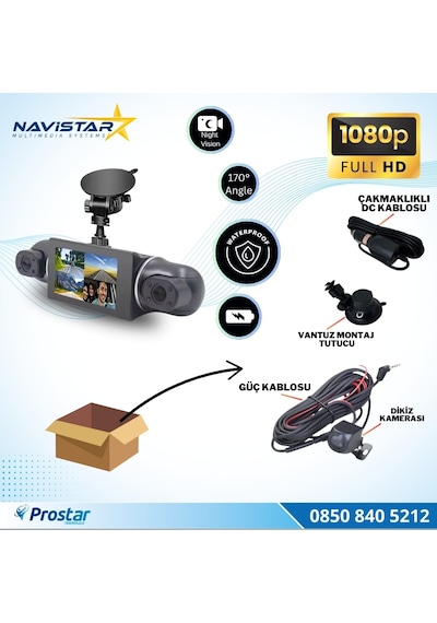 4 Kameralı 1080p Wıfı, Gps Geniş Açılı Dashcam Araç İçi Kamera Kayıt Sistemi 3 İnç Full Hd
