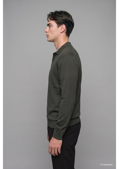 Defacto Standart Fit Düğmeli Polo Yaka Triko Basic Kazak H8972ax26augn498 Yeşil-gn498
