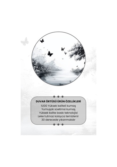 Siyah Doğa Manzarası Desenli Duvar Halısı Duvar Örtüsü Tapestry Süet Dokulu Kumaş