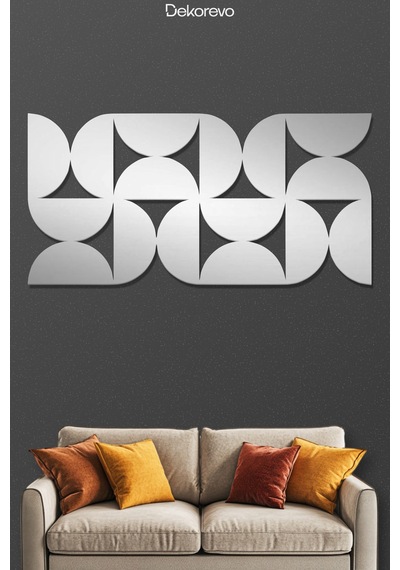 Minimalist Ritim Dekoratif Geometrik Desenli Metal Duvar Tablosu - Metal Duvar Sanatı - Krom - 75 X 50 Cm