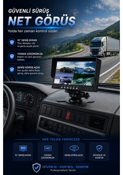 10'' İnç Vga Çıkışlı Kumandalı Tır Kamyon Otobüse Uygun Monitör