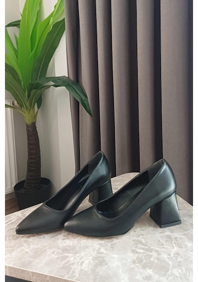 Preshley Kadın Nova Siyah Cilt 6,5 Cm Kalın Topuklu Stiletto Siyah