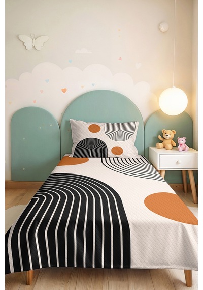 Siyah Geometrik Modern Genç Odası Tek Kişilik Pike Takımı - Hardal 160x220 Cm Kapitone Yatak Örtüsü Hafif Misk Dokusu