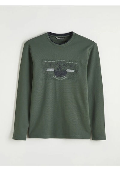 Lc Waikiki Yeşil Bisiklet Yaka Baskılı Erkek Sweatshirt