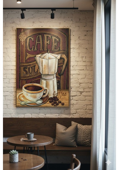 Cafe Atmosferi Yaratan Retro Kahve Cam Tablosu