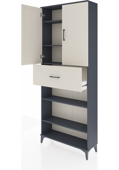 Arges Dolap 5 Raflı Tek Çekmeceli 2 Kapaklı 88x30x221 Antrasit-aytaşı Antrasit