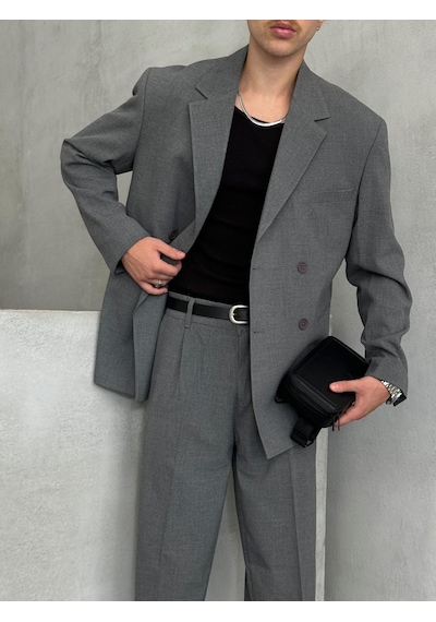 Erkek Oversize Rahat Kalıp Kruvaze Takım Elbise 001