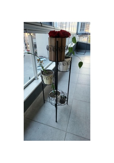 Katlanabilir Metal 5'li Saksılık - Siyah - 100 Cm Yükseklik - Kurulumsuz Boyalı Dekoratif Bitki Standı Diğer