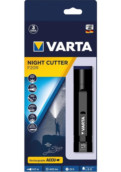 Varta 18900 Night Cutter F20r Şarj Edilebilir El Feneri Siyah