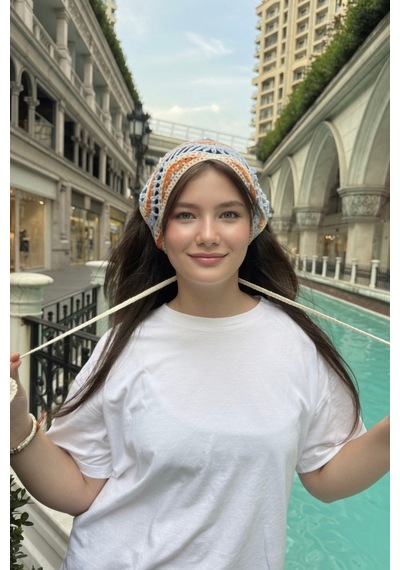Kadın Bandana Turuncu Çizgili Triko Hair Band Kadın Retro Yazlık Saç Aksesuarı Turuncu