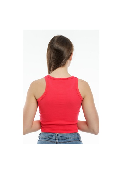 Superlife Süperlife Kadın Crop Örme Arkası Yüksek Yaka Slim Fit Atlet-tişort Spr21y11 Açık Kırmızı
