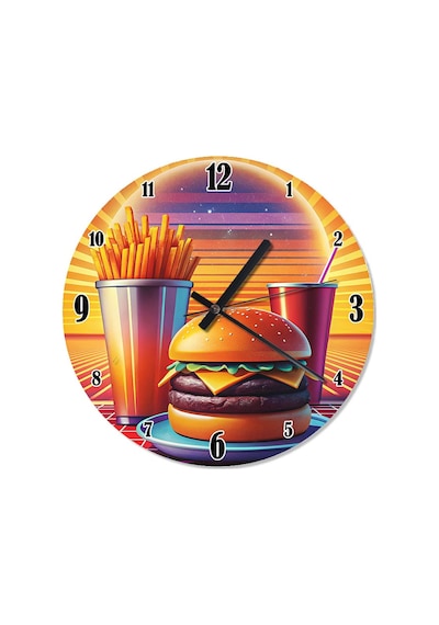 Hamburger Patates Ve İçecek Tasarım Duvar Saati Çok Renkli