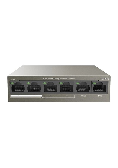 Tenda Tef1106p 6 Port 4 Port Poe+ 10-100 + 2 Port Uplink Switch Çelik Kasa Rack Mount Kdo
