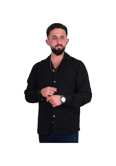Cazador Regular Fit Dokuma Uzun Kol Gömlek Siyah