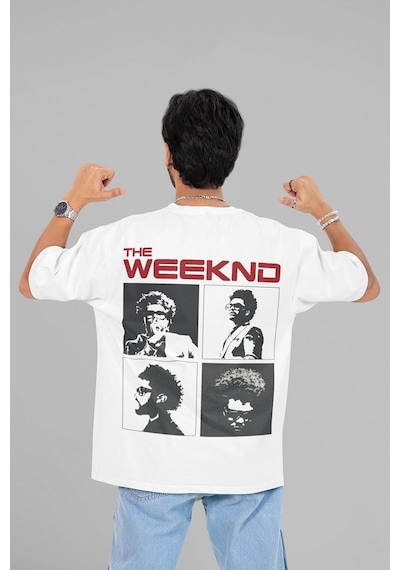 Sevbano Tasarım The Weeknd Baskılı Unisex Oversize Tasarım Rapper Tişört Beyaz