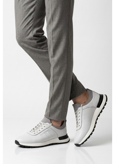 Voyager Erkek Beyaz Hakiki Deri Casual Ayakkabı Bağcıklı Rahat Konfor Tabanlı Sneaker M294 M