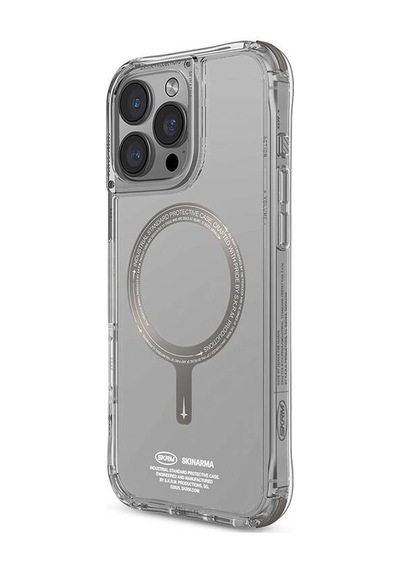 Apple iPhone 16 Pro Skinarma Saido Prime Kılıf Magsafe Şarj Özellikli Şeffaf Airbag Tasarımlı Titanyum
