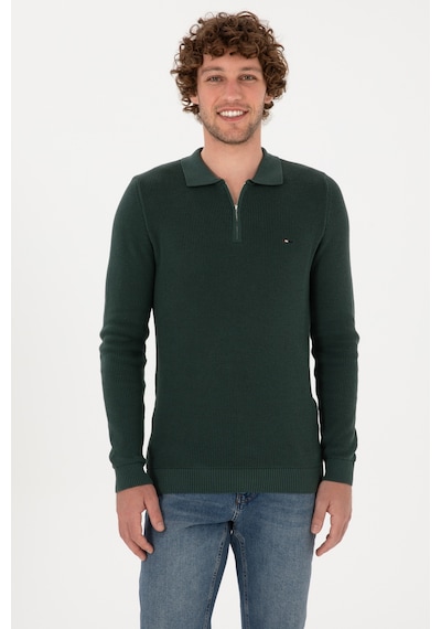 U.S. Polo Assn. Erkek Regular Fit Fermuarlı Koyu Yeşil Basic Kazak 50313685-VR079
