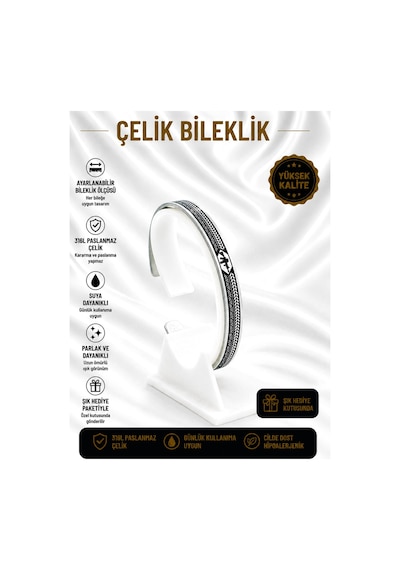 Çelik Bileklik Parlak Ve Paslanmaz Çelik Her Bileğe Uygun Ayarlanabilir En Çok Trend Olan Simgeli Bileklik Gümüş5
