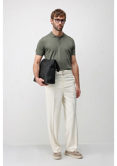 Antioch Relaxed Fit Kemerli Erkek Pantolon Ekru