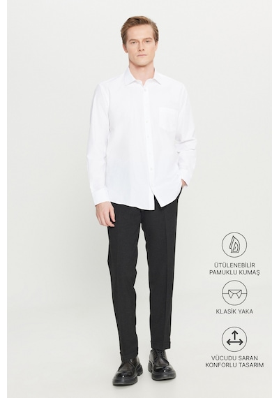 AC&Co / Altınyıldız Classics Erkek Beyaz Kolay Ütülenebilir Comfort Fit Geniş Kesim Klasik Yaka Gömlek Beyaz