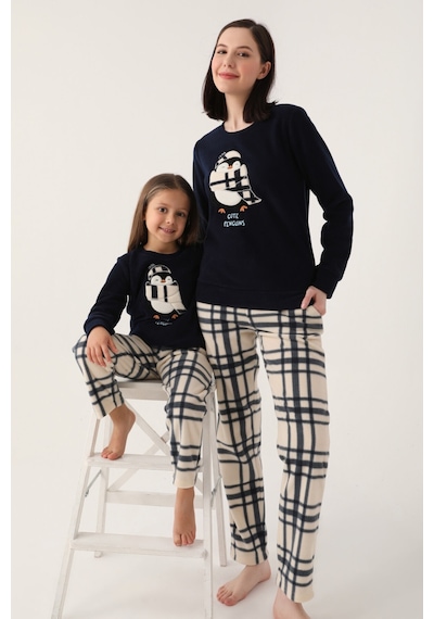 Arnetta Cute Penguins Lacivert Kadın Uzun Kol Pijama Takım