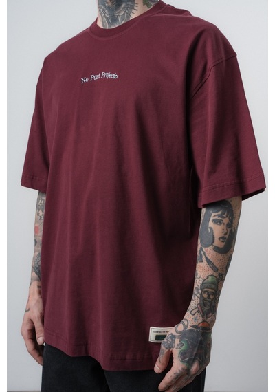 Respire Erkek No Port Baskılı Oversize T-shirt Bordo