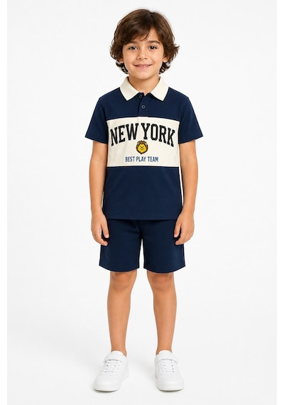 Eray Alp Kids Erkek Çocuk Mavi Polo Yaka New York Tişört Yazlık Günlük Model