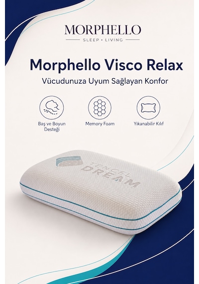 Morphello Visco Relax Memory Foam Boyun Destekli Yastık 40x60 Cm Tencel Fermuarlı Yıkanabilir Kılıf Görsel Üzerindeki Daha Sade İsim İse: Beyaz
