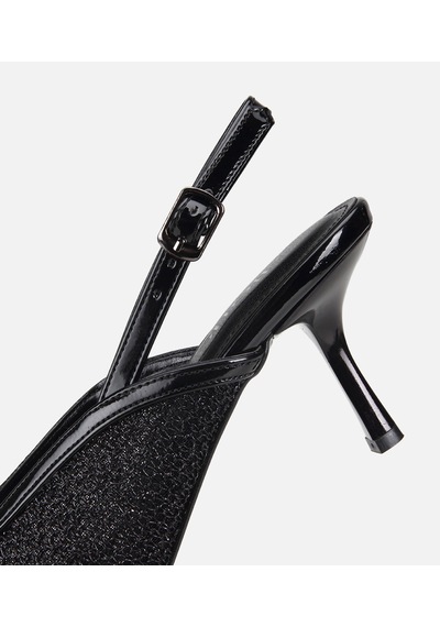 Hotiç Kadın Siyah File Detaylı Kısa Topuklu Stiletto 01ayh320800a100 01ayh320800a100