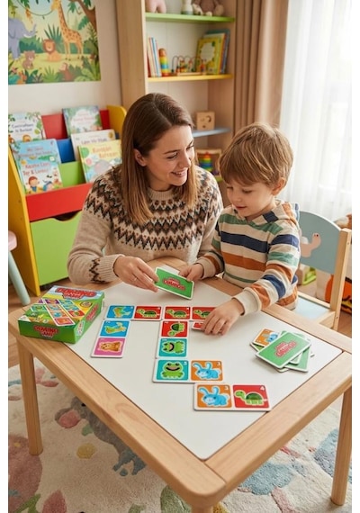 Domino Oyunu Hayvanlar Eğlenceli Eşleştirme Kartları 28 Adet Domino Kartlı Eğitici Kutu Oyunu