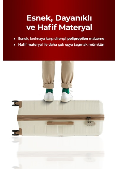 Cotpoly Home Olimpos Pp Polipropilen Kırılmaz Orta Boy Valiz 360 Döner Sessiz Tekerlekli Krem