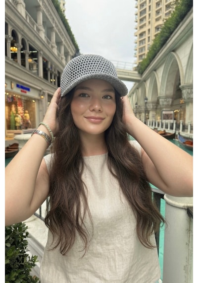Mollycrush Delikli Kep Şapka Yazlık Spor Trend Gri Kadın Ajurlu Siperlikli Gri