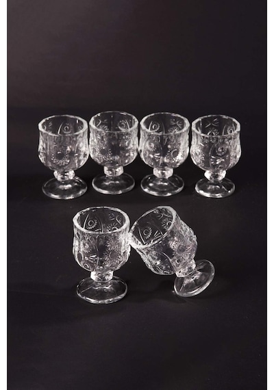 Ayaklı Kahve Yanı Bardağı Kristal Kesim Shot Bardak 7cm X 4 Cm 6 Lı Set