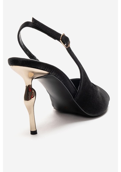 Luvishoes Amore Siyah Saten Metal Detaylı Kadın Topuklu Ayakkabı